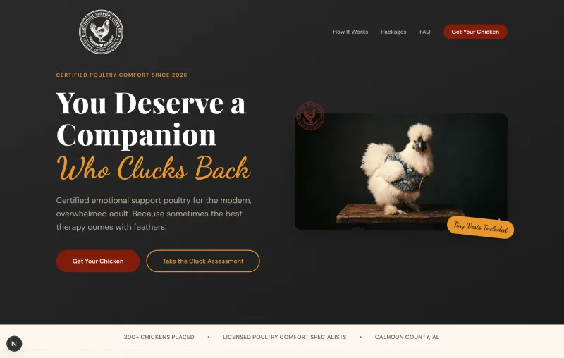 Emotional Support Chicken website screenshot